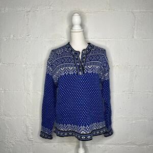 Vintage L.L. BEAN Sweater Nordic Snowflake Arctic Fair Isle Blue Sweater Medium